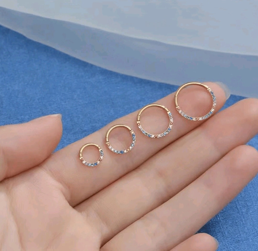 Nose Ring with Rhine stones FRONT INLAY STONES (1 Piece for pierced nose)