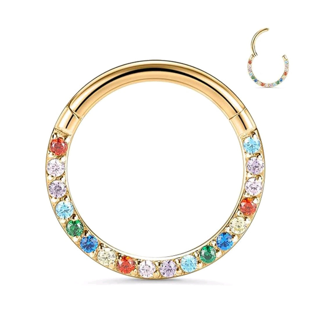 Nose Ring with Rhine stones FRONT INLAY STONES (1 Piece for pierced nose)