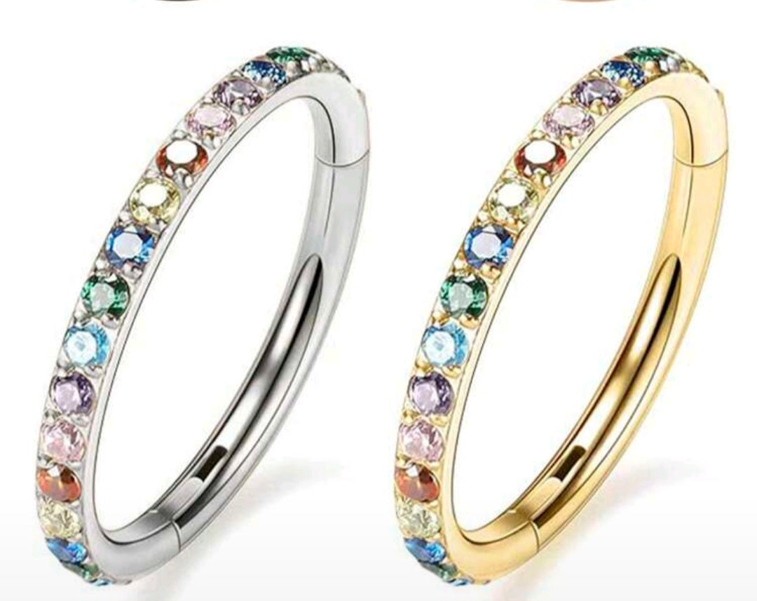 Nose Ring With Rhinestones SIDE INLAY STONES (1 Piece for Pierced Nose)
