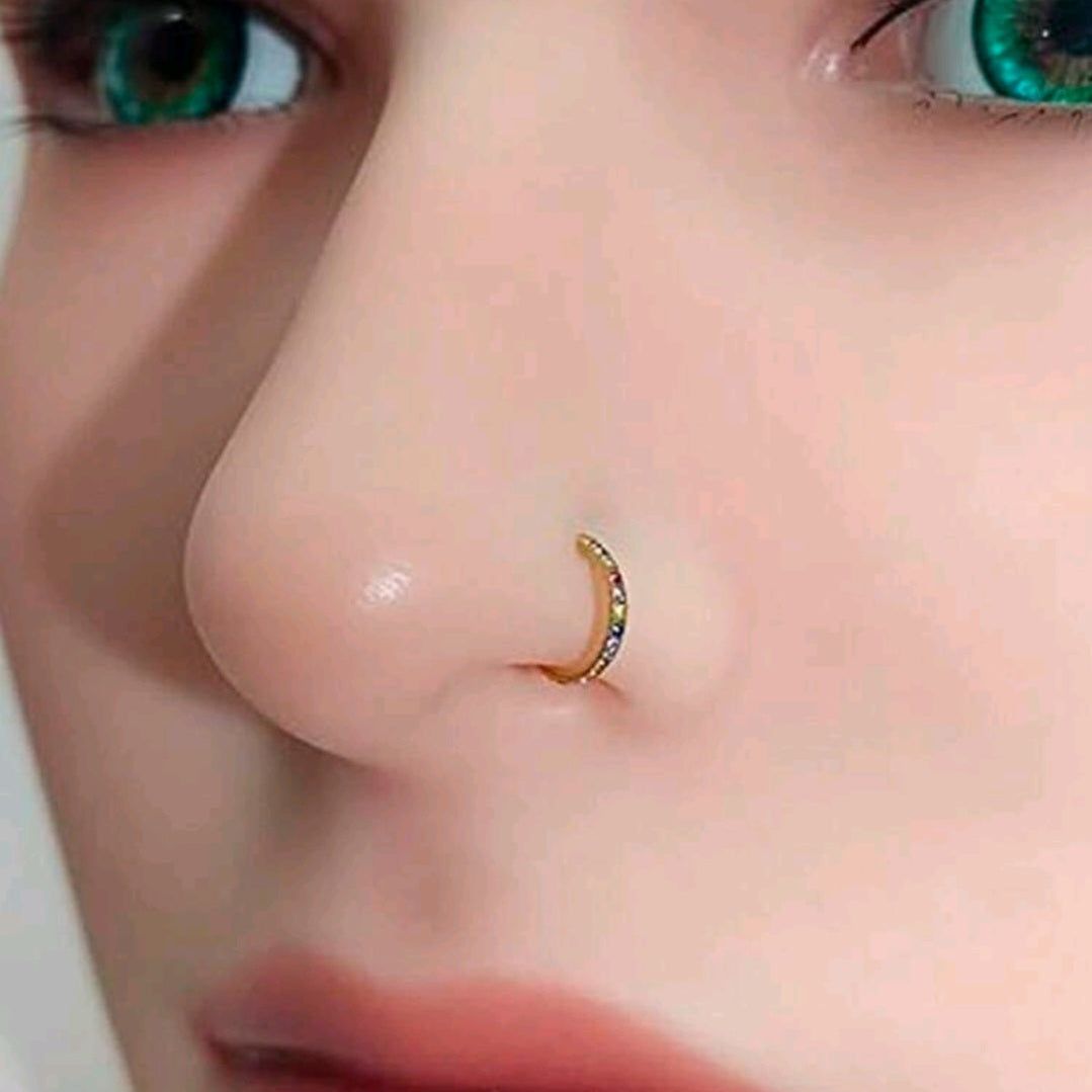 Nose Ring With Rhinestones SIDE INLAY STONES (1 Piece for Pierced Nose)