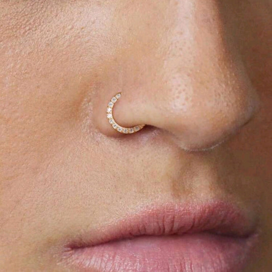Nose Ring with Rhine stones FRONT INLAY STONES (1 Piece for pierced nose)