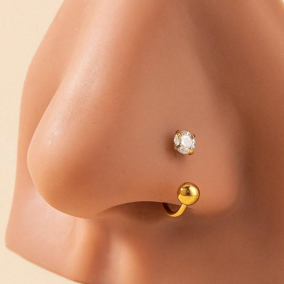 Rhinestone with Ball screw Nose ring (1- Pc Pierced Nose only)