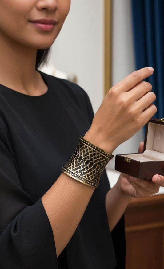 Elegant Gold and Black Ethnic Style Cuff Bracelet