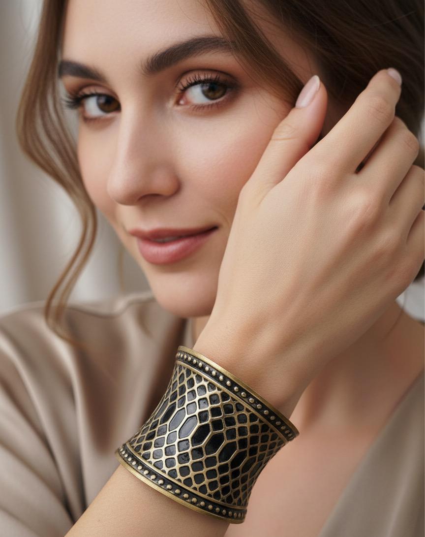 Elegant Gold and Black Ethnic Style Cuff Bracelet