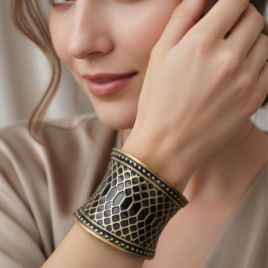 Elegant Gold and Black Ethnic Style Cuff Bracelet