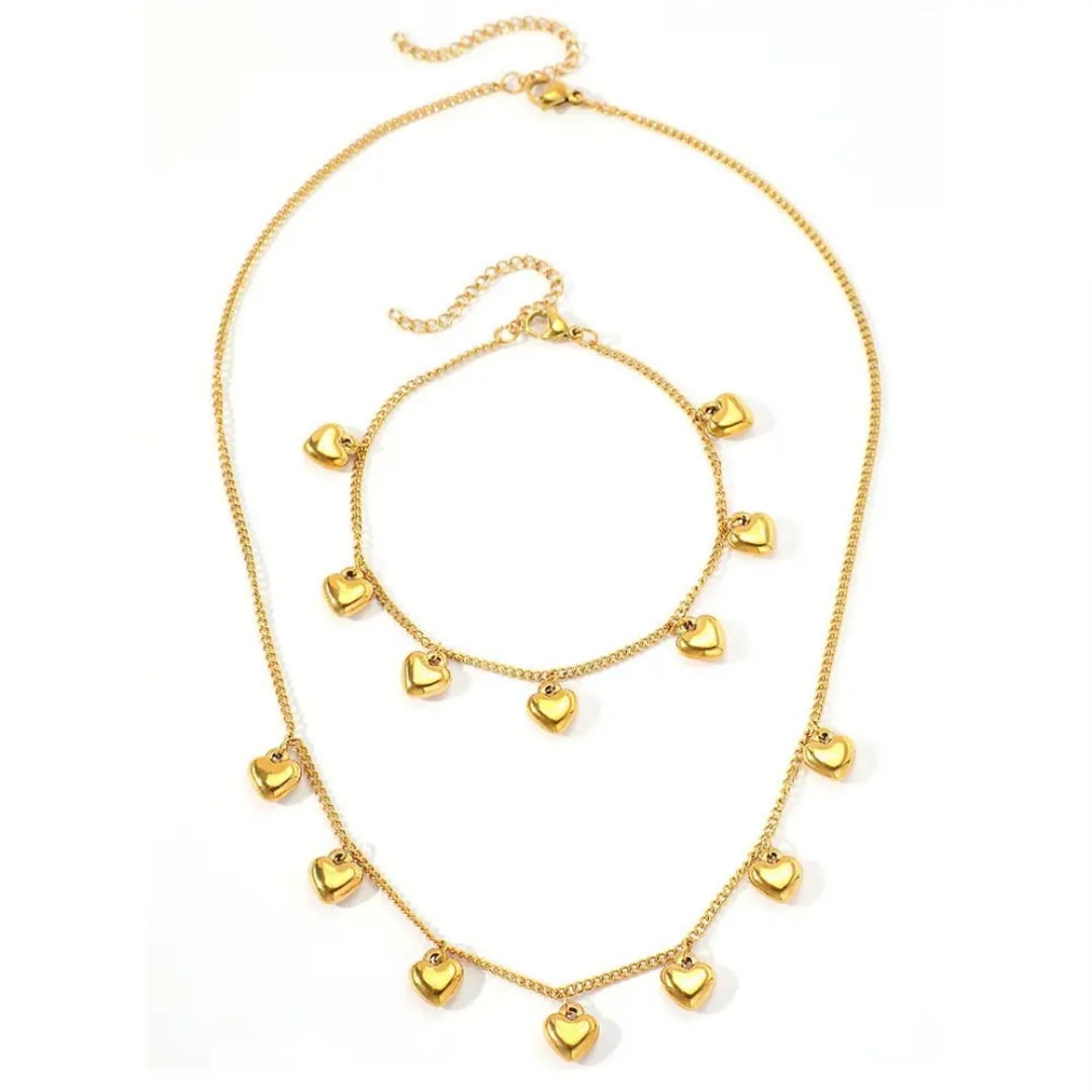 Stylish Heart Necklace and Bracelet