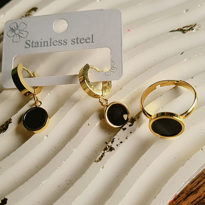 Stainless Steel Gold and Black Earrings