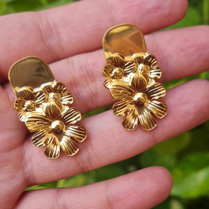 Gold Plated-Stainless Steel Flower Earrings