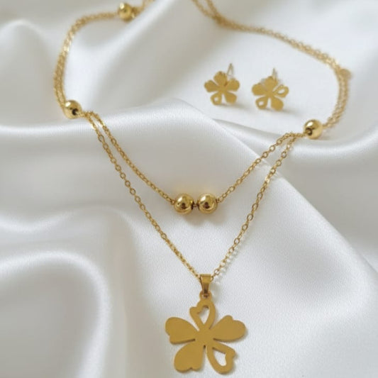 Stainless Steel Double Chain Flower Locket set