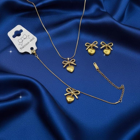 3 in 1 Stainless steel bow heart set