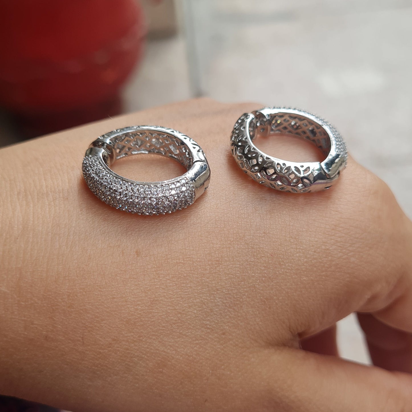 Rhinestones in Silver Hoops