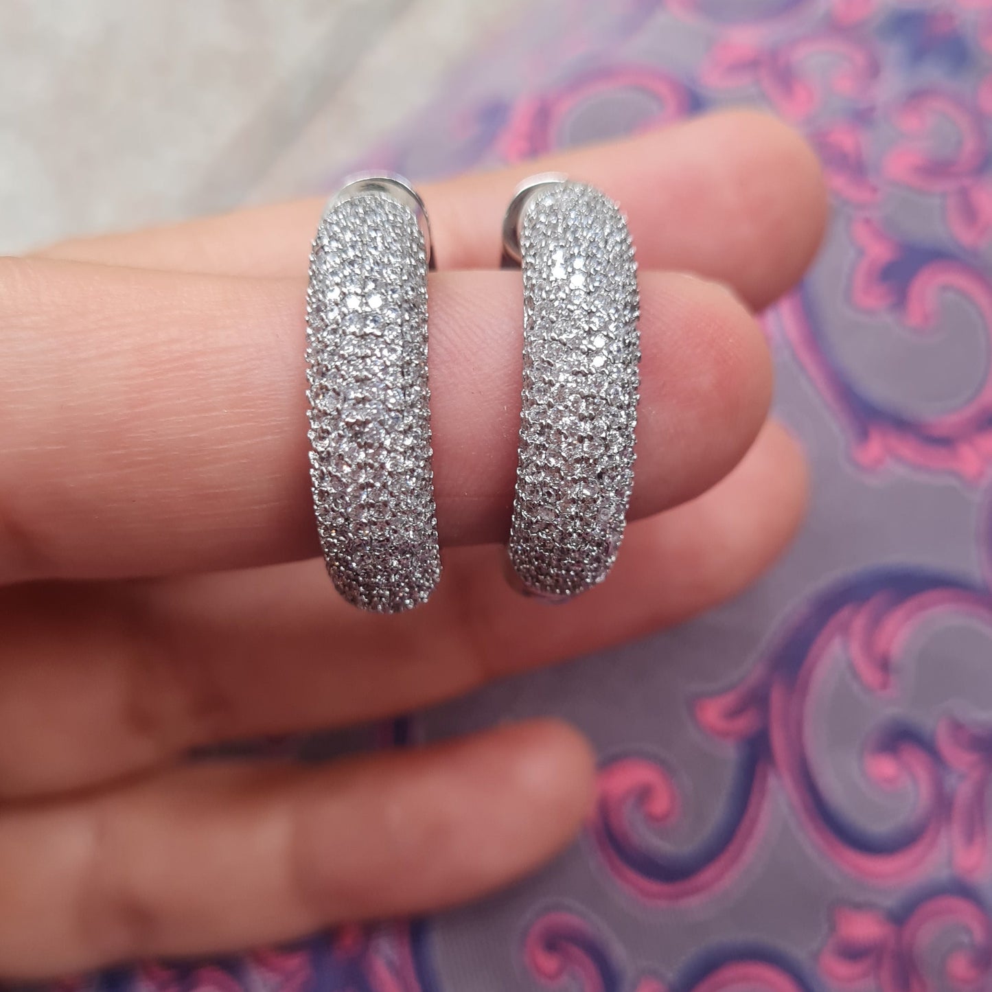 Rhinestones in Silver Hoops