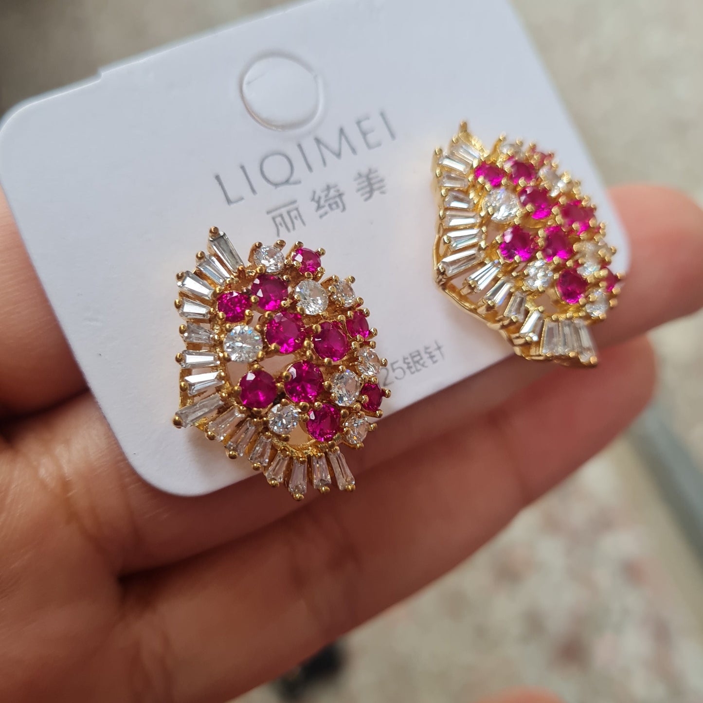 Pink and Gold Ear Studs