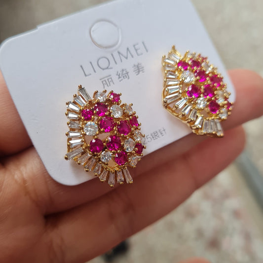 Pink and Gold Ear Studs