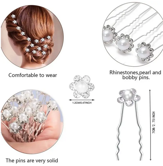 Rhinestone and Faux Pearl Hair bun pins (4piece)