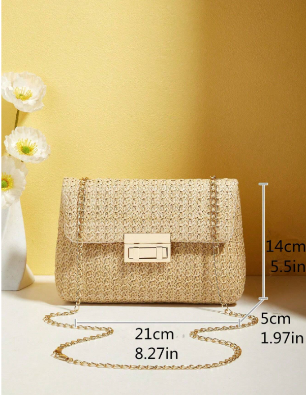 Fashionable Solid Color Gold Woven Crossbody Bag
