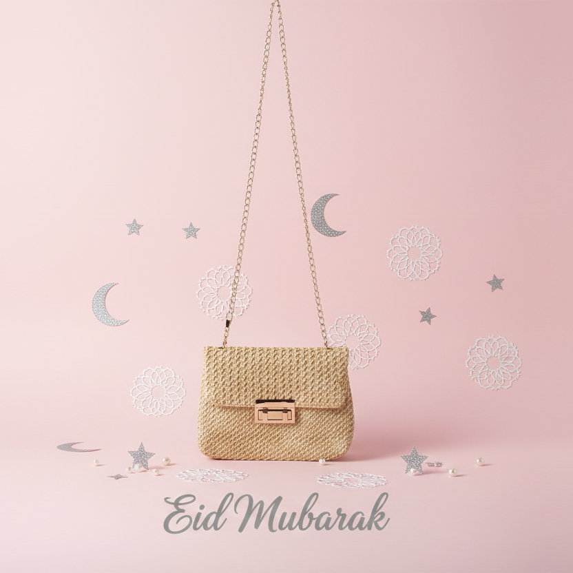 Fashionable Solid Color Gold Woven Crossbody Bag