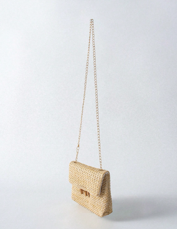 Fashionable Solid Color Gold Woven Crossbody Bag