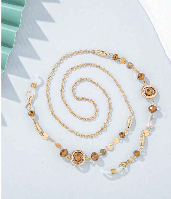 Stylish Crystal Eyeglasses Chain Brown Gold (1 piece)