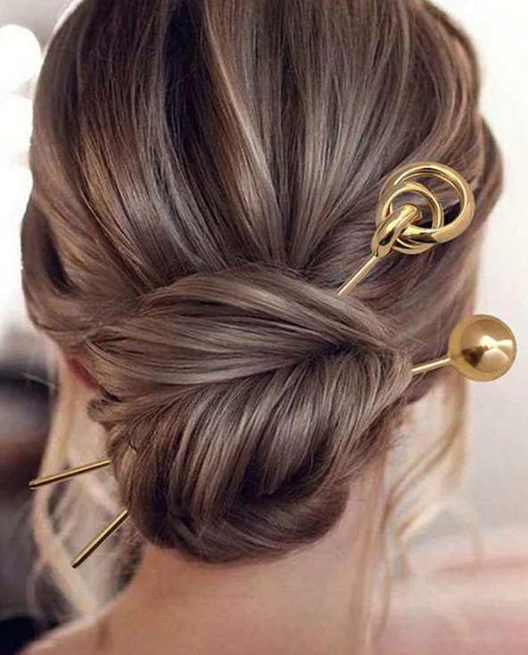 2pcs Simple Metallic Hairpins For Bun Hairstyle
