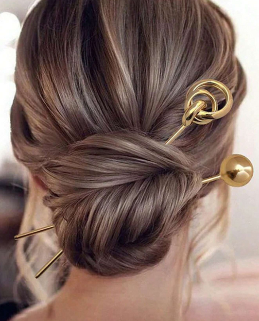 2pcs Simple Metallic Hairpins For Bun Hairstyle