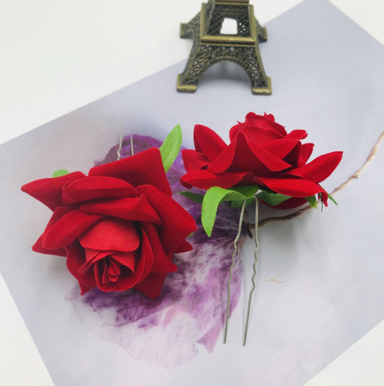 Red Rose Hair Bun pins (2 piece)