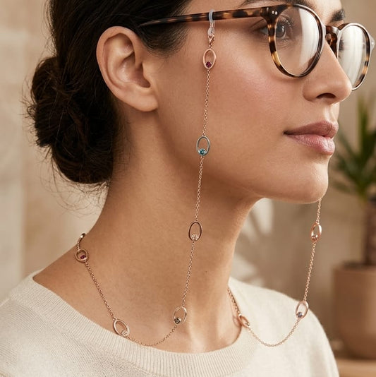 Multi-stones Eyeglasses Chain- Stainless steel