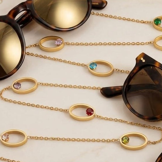 Multi-stones Eyeglasses Chain- Stainless steel