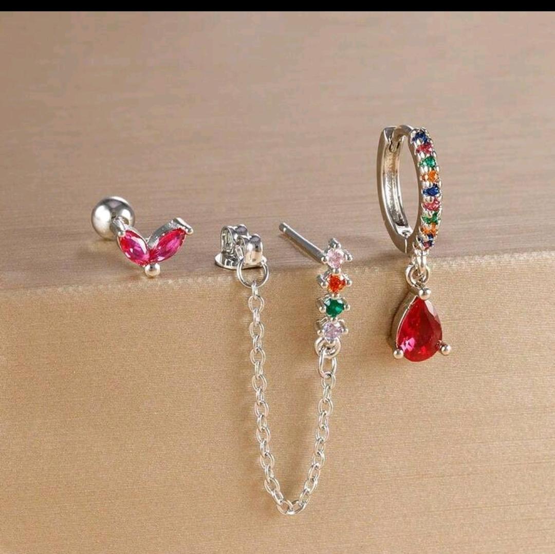 Multicolor Inlaid Stones Earrings (Pack of 6)