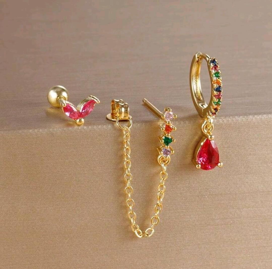 Multicolor Inlaid Stones Earrings (Pack of 6)