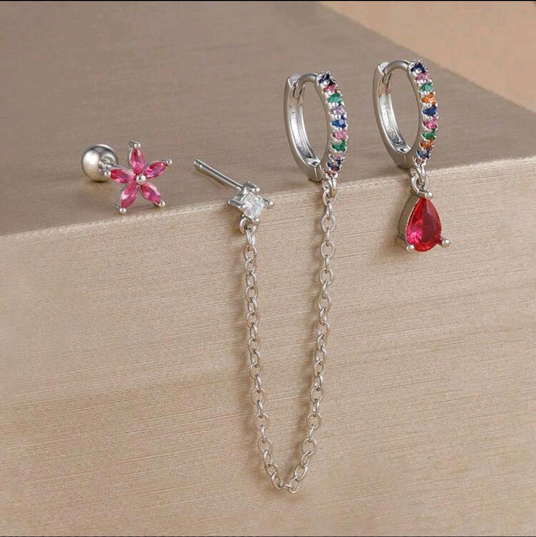 Multicolor Inlaid Stones Earrings (Pack of 6)