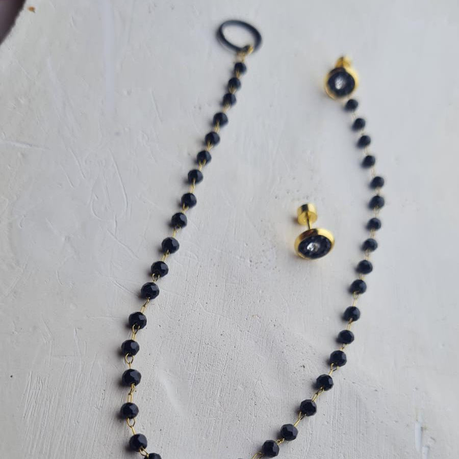 Nose Ring with Black chain & Ear studs (For Pierced nose and ears)