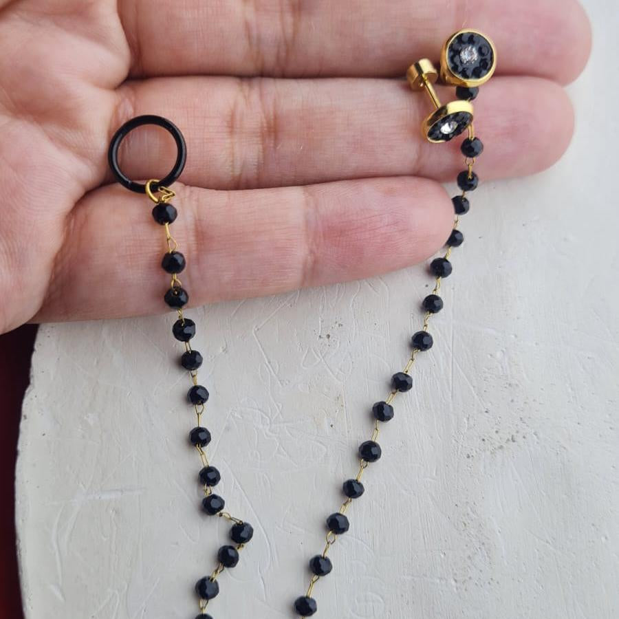 Nose Ring with Black chain & Ear studs (For Pierced nose and ears)