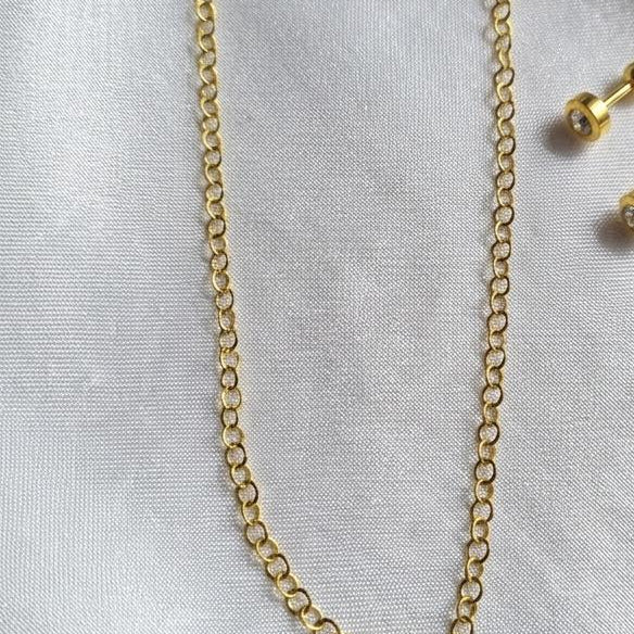 Nose Ring with Golden Chain and Ear Studs (For Pierced Nose Only)