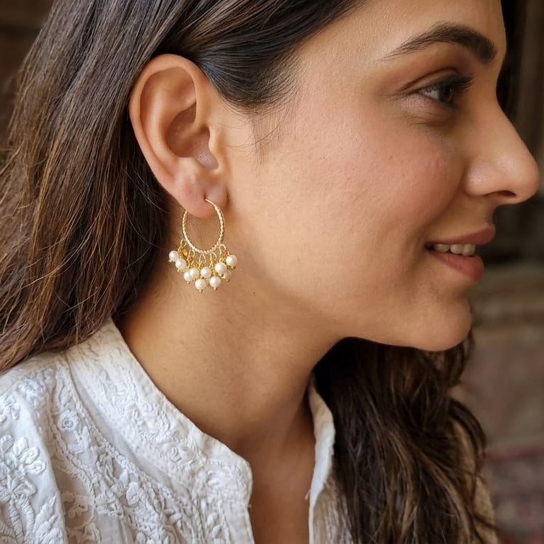 Small Pearly Beads Gold Baaali (Pair)