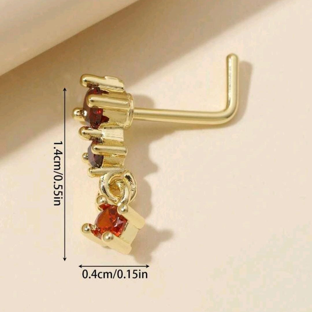 3-Stones Hanging Nose Pin (For Pierced Nose)