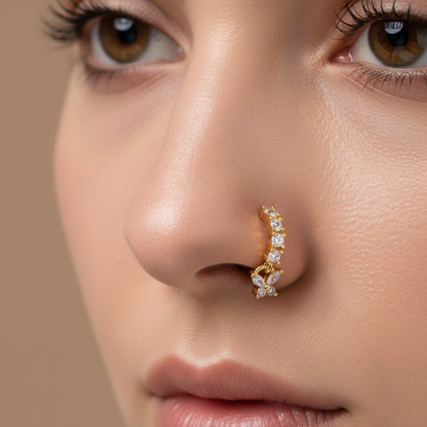 Butterfly Hanging Nose Ring (For Pierced Nose)