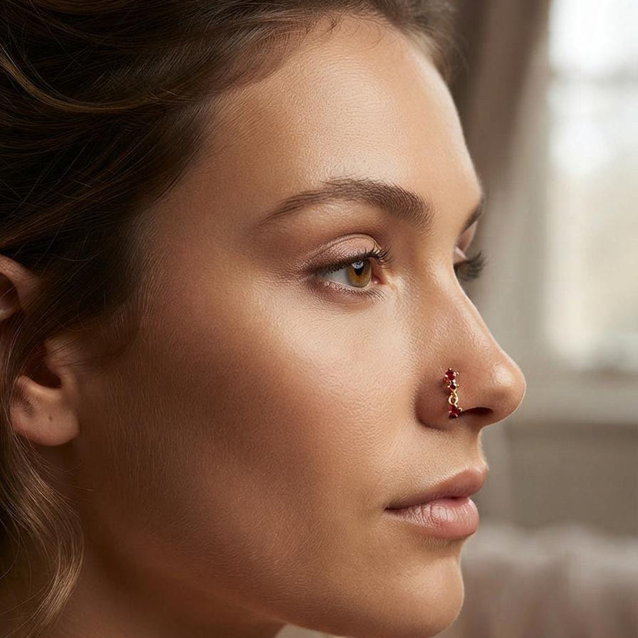 3-Stones Hanging Nose Pin (For Pierced Nose)