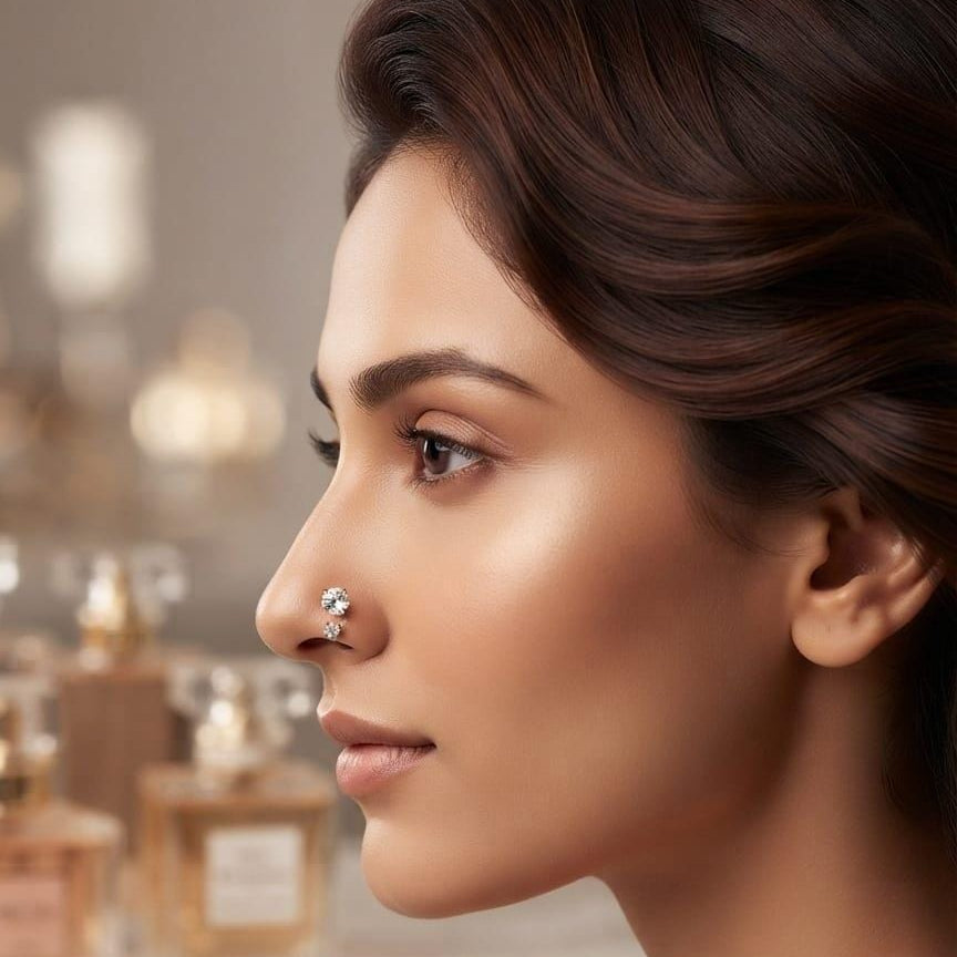 Double Gem Horseshoe Nose Ring (For Pierced Nose)