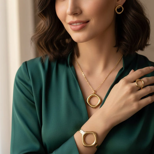 Stainless Steel- Gold plated 4 piece Necklace set