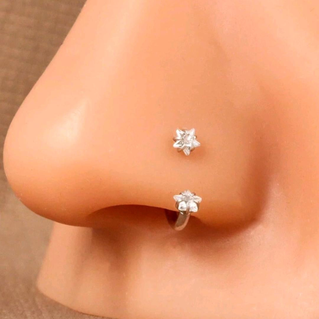 Nose Ring With Screw Rhinestone (Single Piece, Pierced nose only)