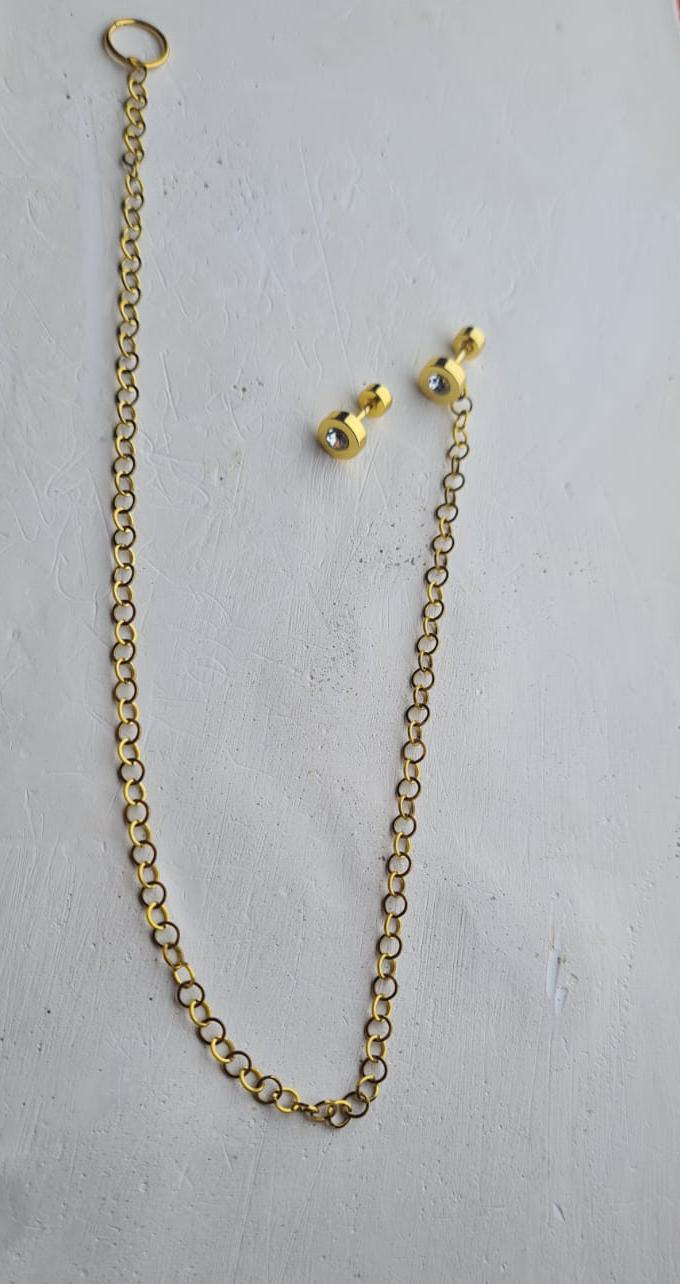 Nose Ring with Golden Chain and Ear Studs (For Pierced Nose Only)