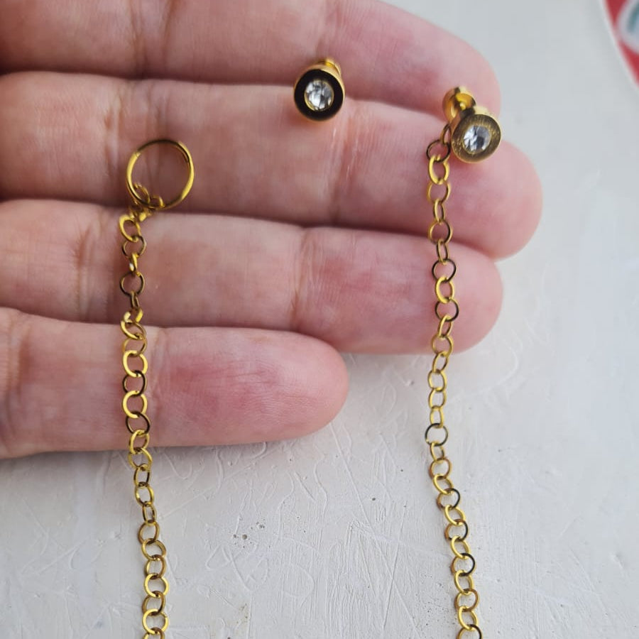 Nose Ring with Golden Chain and Ear Studs (For Pierced Nose Only)