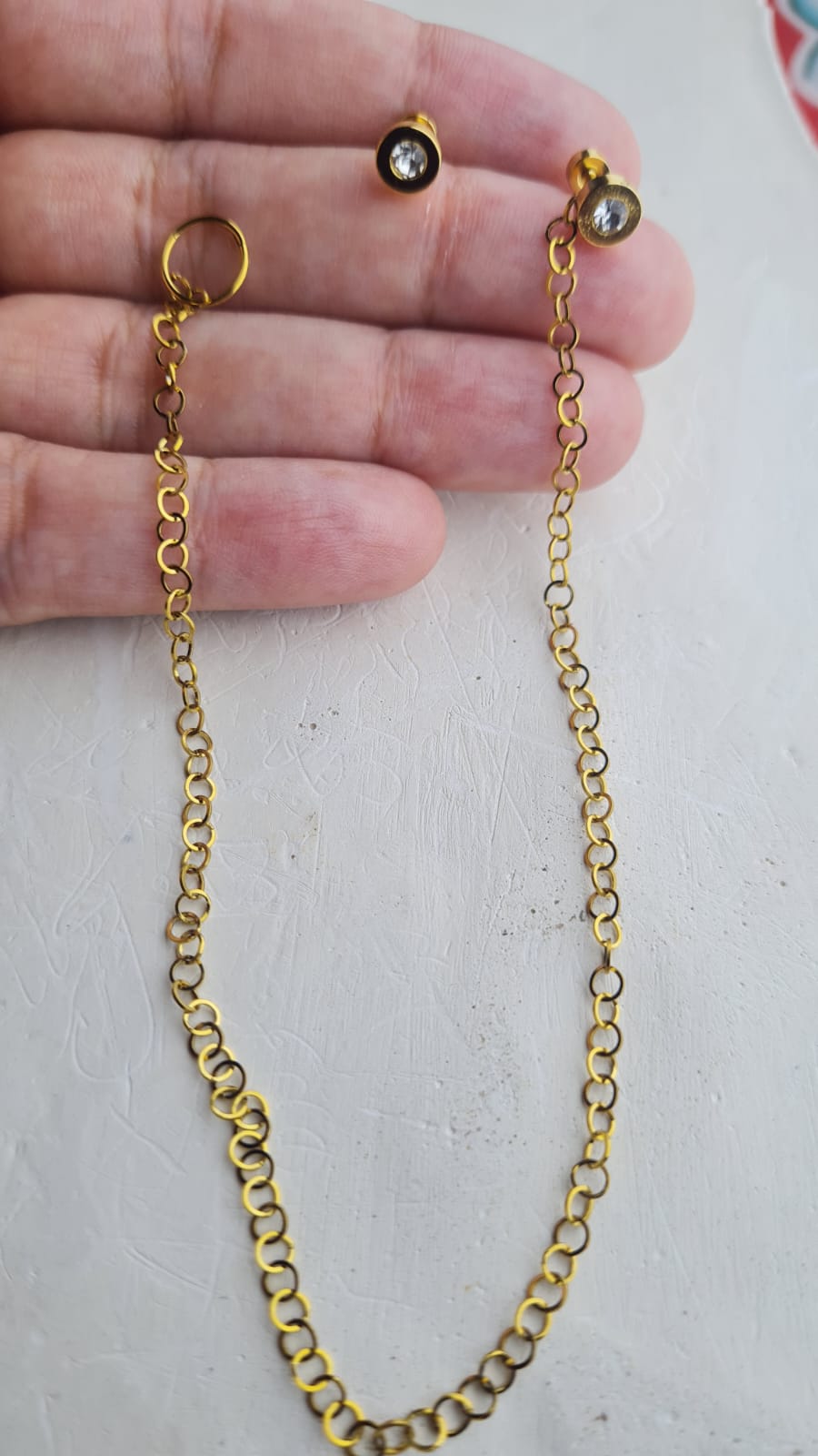 Nose Ring with Golden Chain and Ear Studs (For Pierced Nose Only)