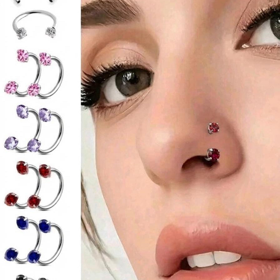 Nose Ring With Screw Rhinestone (Single Piece, Pierced nose only)