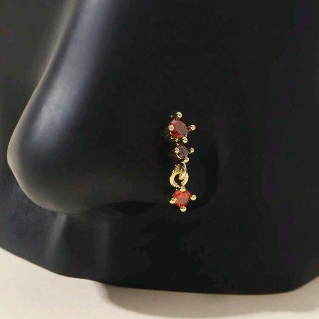 3-Stones Hanging Nose Pin (For Pierced Nose)
