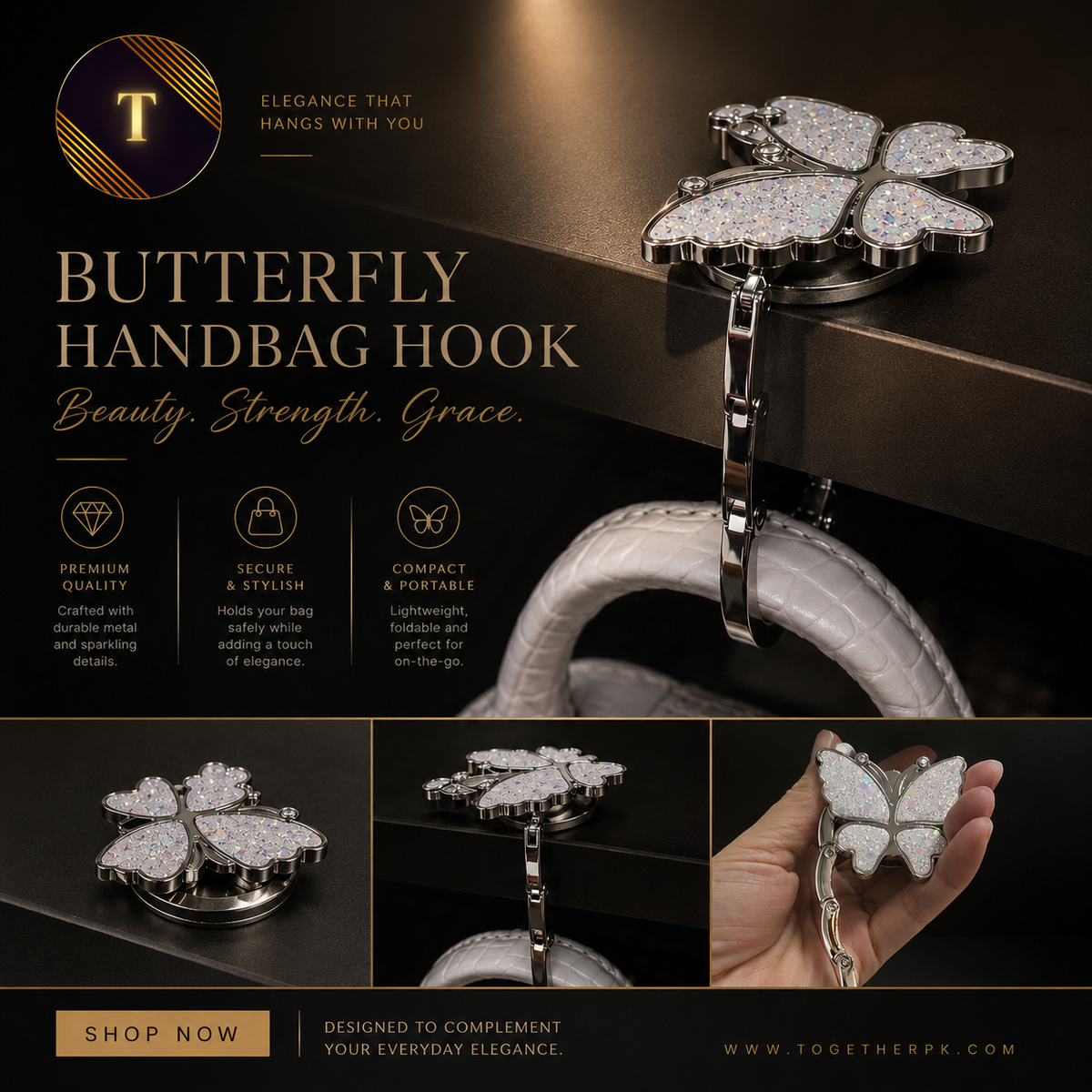Butterfly Bag Hook – Portable Handbag Hanger for Tables