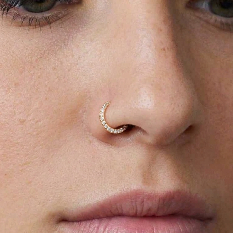 Front Inlay Stones Shiny Nose ring(1-Pc- For Pierced nose only)