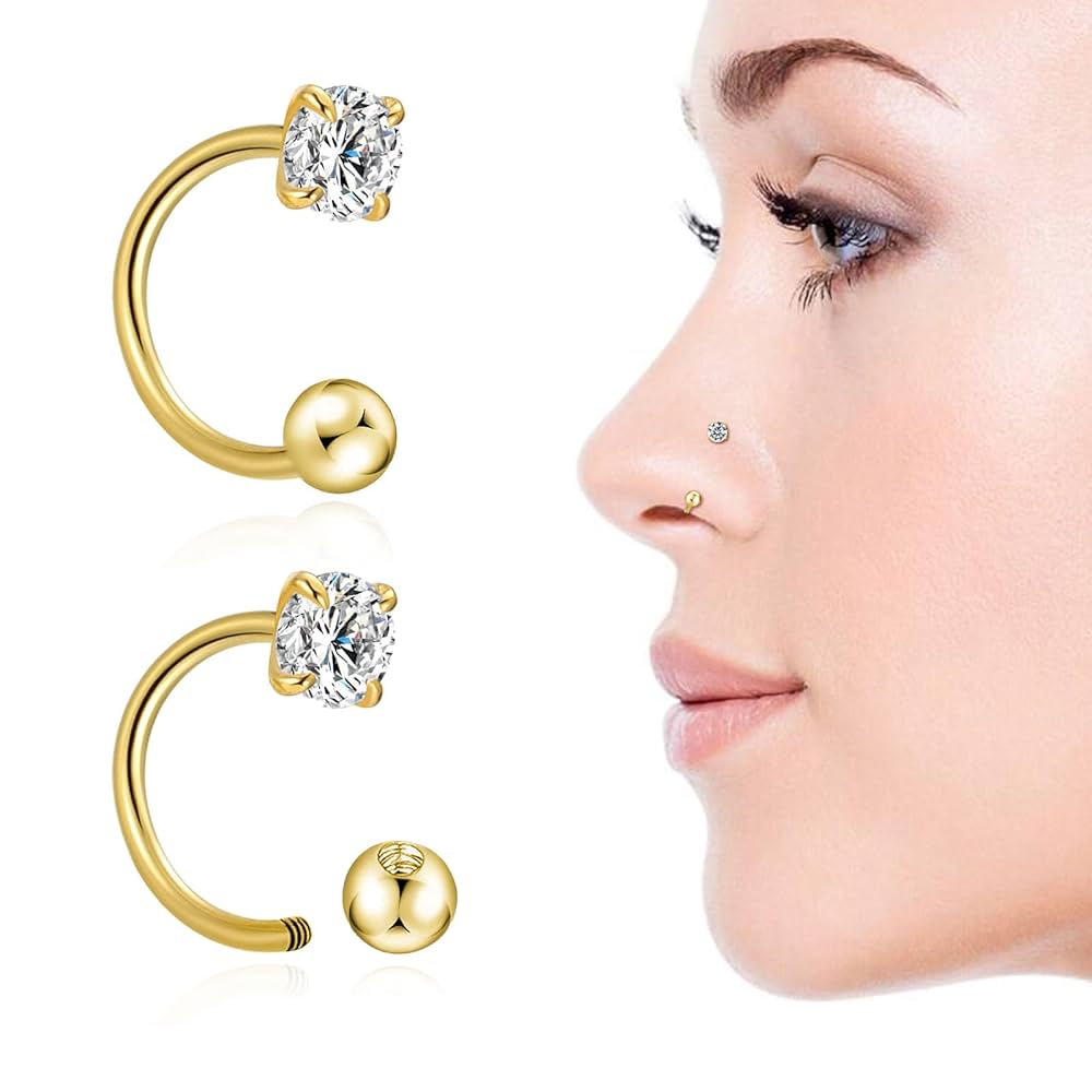 Rhinestone with Ball screw Nose ring (1- Pc Pierced Nose only)
