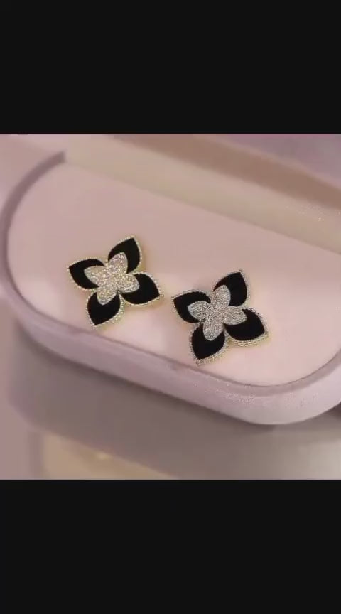Black Flower Ear Studs